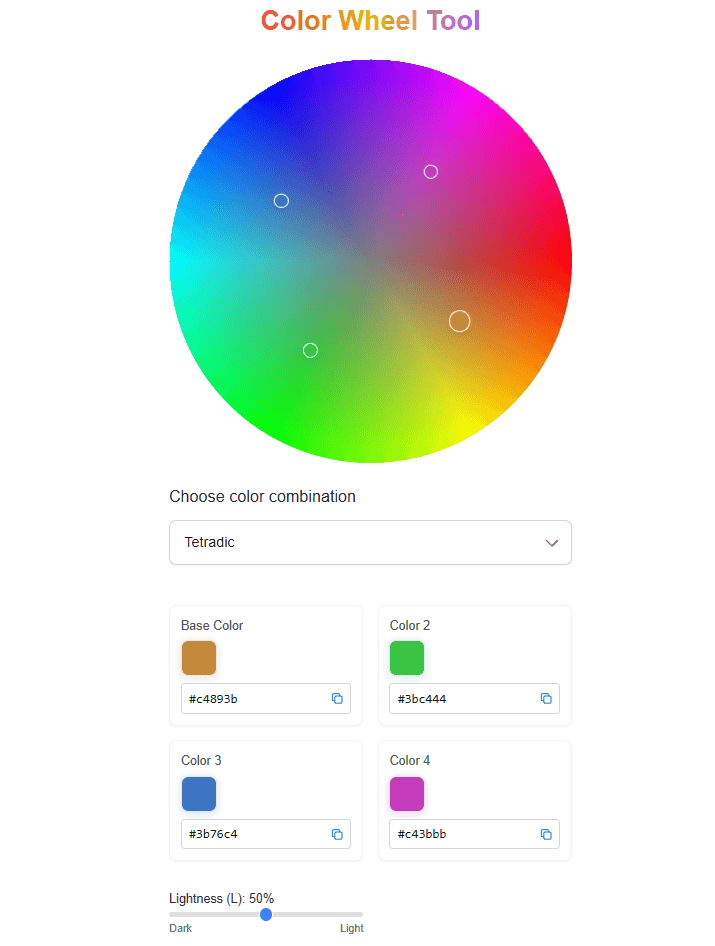 Interactive Color Wheel Tool Interface with RGBA to HEX Conversion